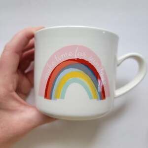 Unmarked Coffee Mug Unisex Medium White Ceramic Rainbow 'Make Time For Sunshine'